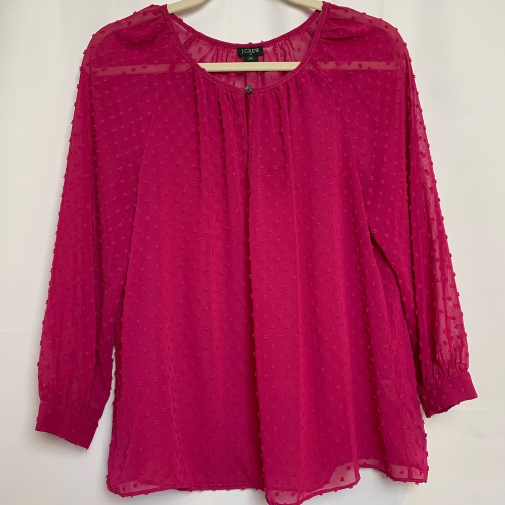 J Crew Womens Sheer Top Swiss Dots Pheasant Sz XS